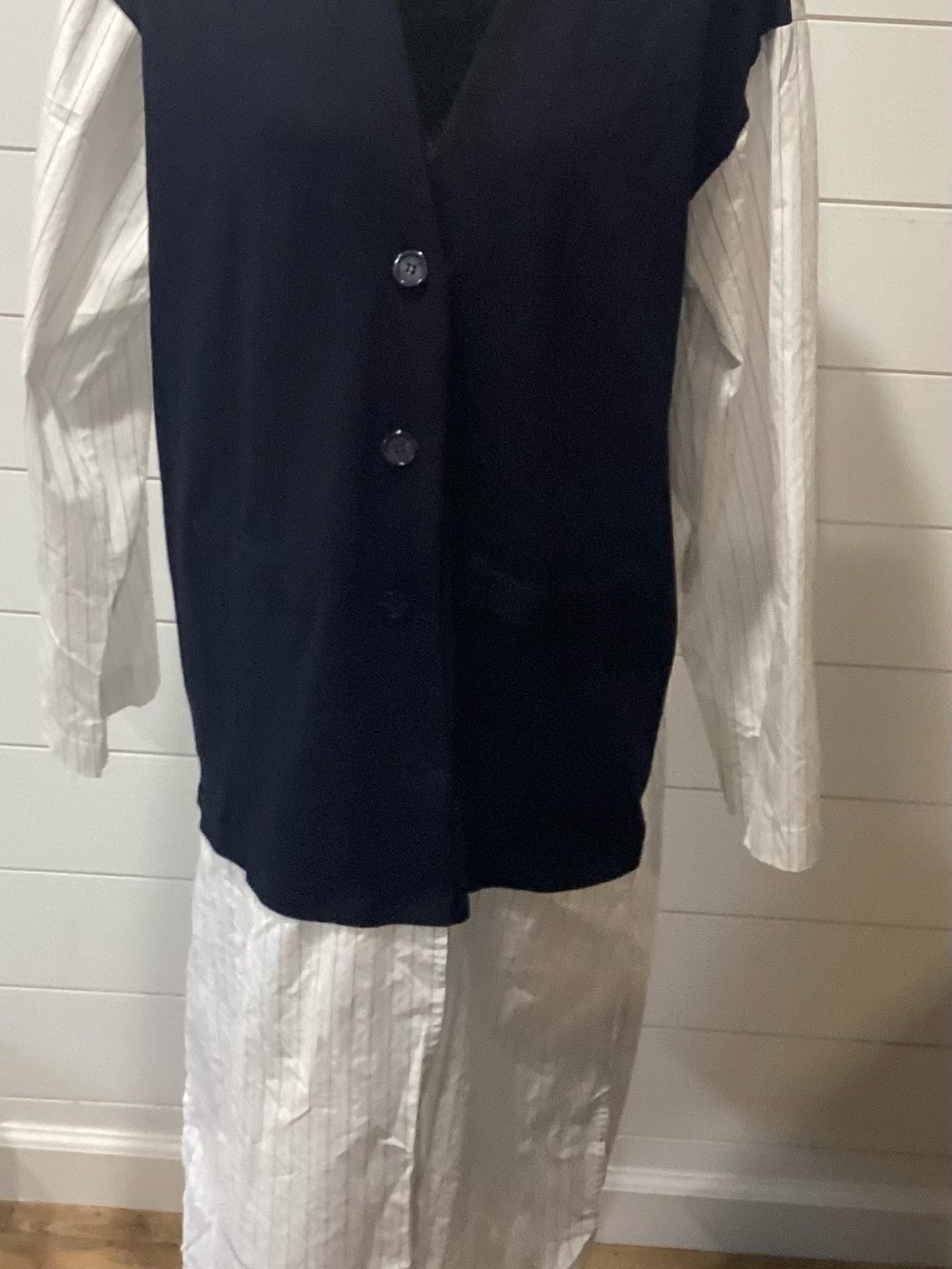 Zara Navy and White Midi Dress with Vest Layer